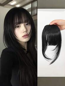 1pc Clip-In Bangs Hair Piece, Sheer Fringe Hair Extension With Sideburns, Synthetic Fiber Natural Style Fake Bangs Hair Accessory, Suitable For Women And Girls Daily Wear - Multicolor - View 17