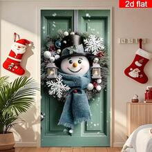 2D Flat Charming Snowman And Christmas Wreath Door Banner, Polyester Holiday Decoration, Perfect For Indoor/Outdoor Parties And Photo Booths - A - View 5