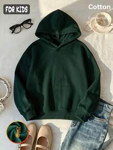 Halloween Autumn Winter Girls' Hooded Fleece Sweatshirt With Pumpkin, Ghost, Candy Print And "Stay Spooky" Text, - Dark Green - View 7