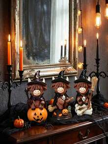 Halloween Highland Cow Wizard Desktop Ornament, Resin Statue With Pumpkin Base, Cute Witch Yak Figurine, Halloween Party Tabletop Decor, Holiday Home Decoration Gift - Magic Cow - View 6