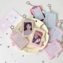 Angel Wings Acrylic Small Card Holder Keychain, Lace Bow Star Chain ID Card Display Frame, Sweet Macaron Color Photo Card Protective Sleeve, Ideal Decorative Keychain Gift For Fans, Teenage Girls And Photo Collectors, Back To School Season - Card Sleeve - View 4