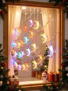 1 Buah Lampu Hias Bulan & 3 Bintang, Lampu Hias Dalam Ruangan, Cocok untuk Pohon Natal, Hadiah Thanksgiving, Pesta, Pernikahan, Kamar Tidur, Ruang Tamu, Dekorasi Liburan, Lampu Hias Dekoratif, Bertenaga Baterai, Perencana Acara, Penyelenggara Pesta - Tali Cahaya Bulan Cincin Bintang - View 5