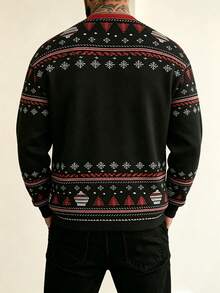 Men's Christmas Beer Print Comfortable Pullover Pullover Sweatshirt, Spring/Autumn - متعدد الألوان - مشاهدة 4