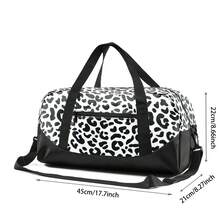 Black And White Leopard Print Travel Bag, Zipper Closure Design, Equipped With Dual Handles, Adjustable Shoulder Strap And Front Pocket. This Fashionable Animal Print Large Capacity Handbag Is Specially Designed For Girls And Boys, Suitable For Fitness, Dance Training, Weekend Short Trips And Overnight Travel. - PLAIN-22 - View 4