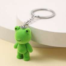 2pcs Multicolor 3D Flocked Funny Frog Keychain Pendant Green Frog Cute Car Key Chain Bag Charm - Multicolor - View 2
