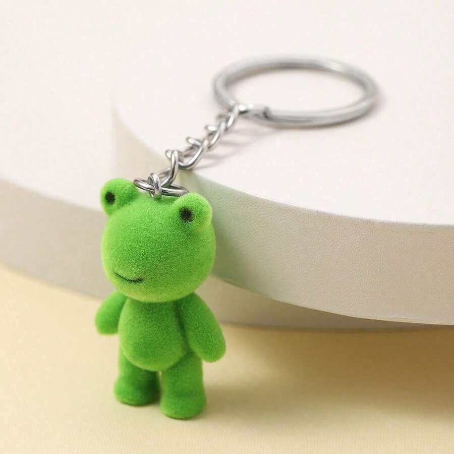 2pcs Multicolor 3D Flocked Funny Frog Keychain Pendant Green Frog Cute Car Key Chain Bag Charm - Multicolor - View 1