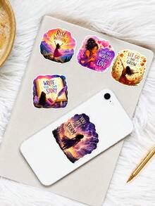 50pcs PP Material She Is Not Defined Stickers, Women Empowerment Inspirational Style, Featuring Rainbow, Flower, Heart, Lighthouse, Butterfly Elements, Suitable For Scrapbooking, Water Bottle, Luggage, Skateboard, Notebook, Storage Box, DIY Craft Decoration - Multicolor - View 8