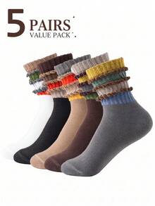 5 Pairs Women's 3D Striped Slouch Socks, Colorful Striped Pattern Mid-Calf Socks, Skin-Friendly Soft Breathable Skateboard Socks, Suitable For Daily Wear, Outdoor Sports, Commuting - Multicolor - View 1