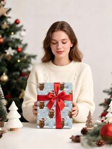 1 Roll Christmas Gift Wrapping Paper, Snowy Christmas Cow Pattern, Suitable For Christmas Gift Wrapping, Holiday Party Decoration, Home Holiday Decor, DIY Crafts, Holiday Gift Packaging, Size 43cm X 300cm - A - View 3