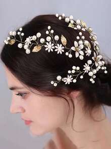 1pc Handmade Green Rhinestone Element Elegant Style Hairband Bridal Headpiece Personalized Gift Women Headband Halloween Hair Accessory - Silver - View 9