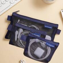 3pcs/1pc Large Capacity Nylon Triangle Mesh Toiletry Bag, Portable Waterproof Makeup Bag, Multi-Function Cosmetic Bag, Stationery Pouch, Cable Organizer, Coin Purse - Multicolor - View 11