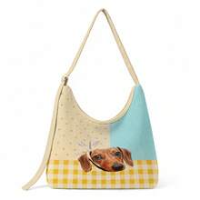 1Pc Custom Pet Dog Photo Print Cow Pattern Canvas Large Capacity Zipper Hobo Shoulder Bag For Daily Commute Shopping Party Or Gift - Multicolor - View 7