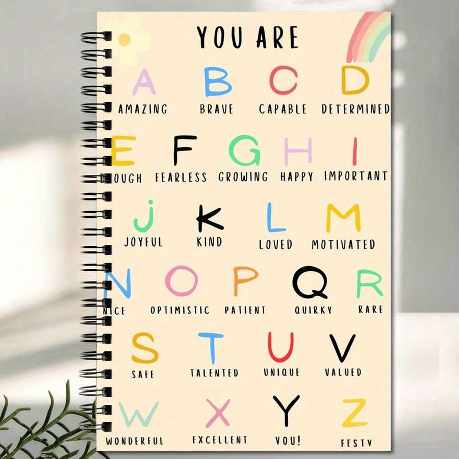 Positive Energy Letter Spiral Notebook - A5 Size Lined Inner Pages Diary, With Inspirational Quotes & Rainbow Design, Suitable For Teachers, Students And Office Study, Inspiration Gift, Durable Binding, Creative Layout - Minimalist Letter - View 1
