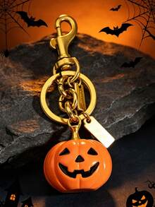 1pc Halloween Skull Pumpkin Shaped Keychain Cute Key Holder Anti-Lost Backpack Decoration - Gold - View 2