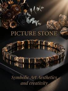 Vintage Style Picture Stone 5mm Square Bead Bracelet, Symbolizing Artistic Aesthetics & Creativity, Handmade Natural Stone Hypoallergenic Jewelry, Suitable For Wearing During Creative Work - Multicolor - View 1