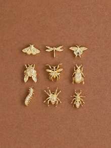 EleRunis 1pc 925 Sterling Silver Insect Halloween Pumpkin Bat Beetle Moth Flat Back Labret Stud Earring, Suitable For Earlobe, Ear Cartilage, Conch, Lip, Helix, Threaded Piercing Jewelry - Gold - View 3