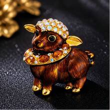 1pc Cute Zinc Alloy Enamel Hand-Painted Inlaid Shiny Rhinestone Decor Brooch Aureate Lamb Suitable For Women Daily Party Wear On Dress Coat Scarf Bag - Sheep - View 4