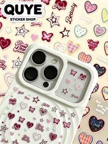 1 Set Sticker Book, Vintage Plaid Heart And Cool Star Patterns, Transparent Decorative Stickers, Suitable For Nail Surface Decoration - RQ1056/1057 - View 3