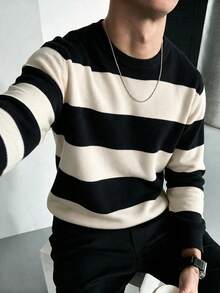 Men's Crew Neck Knit Sweater, Vintage Nautical Style Casual Pullover - Blue - View 4