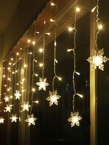 1pc Snowflake Curtain Lights LED String Lights Snowflake String Lights Suitable For Christmas, Valentine's Day, Birthday, Wedding, Garden Party Plastic Material Christmas Decoration Fairy Lights Christmas Lights - M19-snowflake Curtain Lights - View 10