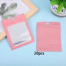 50 piezas Bolsas de regalo de color rosa, bolsas de exhibición transparentes para joyería y accesorios, bolsas con cierre hermético reutilizables para cables, cosméticos y paquetes holográficos - Rosa - Ver 26