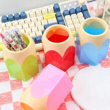1pc Plastic Pen Holder, Desktop Organizer, Creative Round Design, Student Stationery, Large Capacity, Premium Luxury Style, Storage Box Pen Holder - Multicolor - View 2