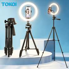 TOKQI 10英寸可拆卸RGB LED灯光套装，103厘米/40.55英寸可调节三脚架，灵活手机支架，USB供电，3种色温，10级亮度，适用于直播、摄影、视频、化妆、自拍，兼容智能手机 - 補光燈+腳架 - 查看 2