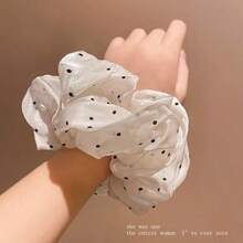 3/2/1pc French Style Gentle Polka Dot Large Scrunchies, Pearlescent Gradient Chiffon Hair Ties, Ponytail Hair Accessories - Beige - View 3