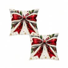 shangxia 2PCS--Red Bow Holly Berry Print Throw Pillow Covers, Snowflake Pine Branch Sofa Decorative Cushions (Pillow Insert Not Included)-- (Multiple Sizes) - Multicolor - View 14