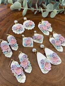 Polymer Clay Cutters, Scalloped Rectangle Diamond Teardrop Shapes, DIY Earring Pendant Handmade Floral Jewelry Making Craft Tools - Pink - View 9