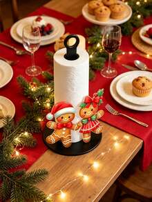 Gingerbread Man Tabletop Standing Paper Towel Holder, Kitchen Paper Towel Rack, Home Party Decoration And Storage Paper Towel Holder, Lightweight And Affordable, Suitable For Kitchen, Bathroom, Toilet, Dining Room, Living Room, Bedroom, Suitable For Various Holiday Decorations (Paper Towels Not Included) - Multicolor - View 3