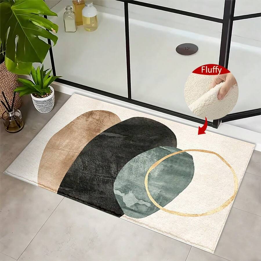 1pc Nordic Style Minimalist Pattern Design Microfiber Bath Rug,Non‑Slip Soft Bathroom Mat,Water‑Absorbent Doormat,Machine Washable,Low Pile,TPR Backing,Knit Fabric,ForBedroom,Kitchen,Entryway Indoor Use,Accessories & Home Decor,Perfect New House Gift - A - View 1