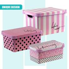 Geezy Pink Storage Boxes With Lids Set Of 3 (22, 10, 5L) - Nesting Stackable Plastic Containers With Handles, Bedroom, Wardrobe, Office - Decorative Patterned Boxes For Toys, Clothes, Girls Room - View 5
