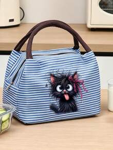 Cute Black Cat Lunch Bag,Leak-Proof Lunch Bag/Cooler Bag,Lightweight Canvas Lunch Box,For Work, Picnics, Outdoor Activities - Multicolor - View 1