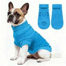 1PC Solid Color Cable Knit Pet Sweater Clothing For Cats And Dogs - Mint Blue - View 1