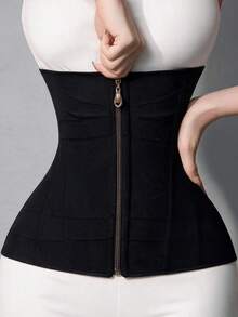 Zipper Waist Cincher Women Tummy Control Body Shaper Slimming Trainer Outerwear Black - Black - View 2