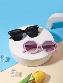 1set 2pcs Kids 3-8Y Mixed Shape Glitter Accent PC Frame Sweet Fashion Glasses For Gathering Wear With Glasses Box - Multicolor - View 5