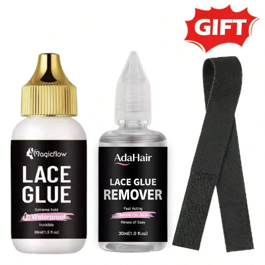 Magicflow 3PCS Waterproof Lace Wig Glue Install Kit - Strong Hold, Invisible Glue, Fast Dissolving Glue Remover & Non-Slip Grip Hair Band, No Scalp Injury, No Residue Hair Adhesive For Women Or Man