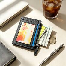 Wcarno Minimalist Fashionable Retro Coin Purse With Bill Compartment, Multi-Functional Wallet - Black - View 7