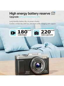 Kamera Vlog Digital 4K Layar Putar 180°, 64MP Autofokus Zoom 16X Kamera Kompak Point & Shoot, Filter Kecantikan Layar IPS Transfer OTG, Portabel untuk Selfie dan Perjalanan, Tidak Termasuk Kartu Memori - View 7