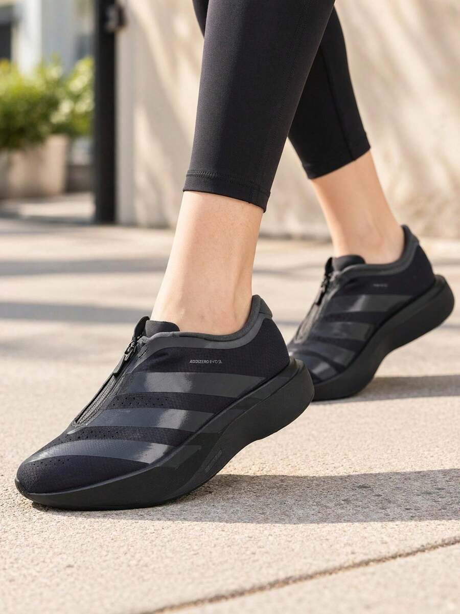 Adidas Women's Adizero Evo SL ZIP W Racing Training Running Shoes With Zipper Upper KI4797 - No. 1 Black/Dark Grey/Metallic Silver - View 1