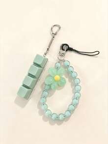 1pc Macaron Color Beaded Petal Phone Lanyard Keyboard Fingertip Toy 4-Key Keyboard Square Stress Relief Keychain Handmade Beaded Flower Phone Chain Wrist Strap Bag Pendant Keychain Accessory Keyboard Key Design, Adult Finger Keychain Finger Press Key Ring, Soothing Keychain Focus And Relaxation Zipper Keychain Birthday Gift Party Gift Holiday Gift - Multicolor - View 12