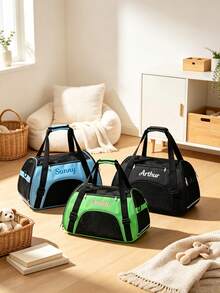 Custom Embroidered Name Pet Carrier Bag, Breathable Mesh Portable Travel Handbag, Outdoor Carry Tote For Small Dogs & Cats - 1 Set - View 6