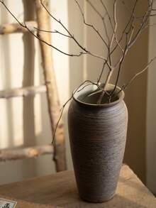 1pc Sage Green Reactive Glaze Ceramic Vase, Modern Country Style Decorative Vase, Suitable For Dried Flowers, Living Room Shelf And Tabletop Decor - Brown Bottle - View 2