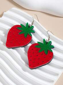 1 Pair Acrylic Strawberry Earrings, Summer Personalized Exaggerated Strawberry Earrings - Red - View 2