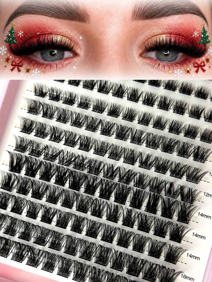 144 Lashes, Thick And Curly, Mixed Extension Set, 8-18mm Mixed Length, 0.07mm D Curl, Suitable For DIY Eyelash Extension, Daily Makeup Or Christmas Makeup Both Suitable - D - View 1