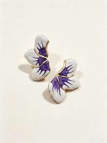 1 Pair Fashion Half-Flower Enamel Design Geometric Earrings, Colorful Summer Versatile Style, Suitable For Party And Vacation - Petal - View 2