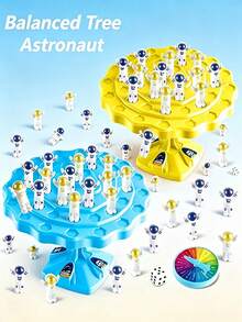 Youleli 2 Sets 100pcs Astronaut Building Blocks Balance Board Dice Game Toys, Children's Interactive Focus Training Desktop Game Blocks, Ideal Party Gift - Blue and Yellow - View 2