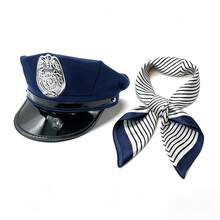 2pcs/1pc New Party Performance Hat With Black Blue White Striped Bandana Set, Adult Role Play Uniform Accessories, Halloween Party Stage Performance Cosplay Props, Unisex - Multicolor - View 4