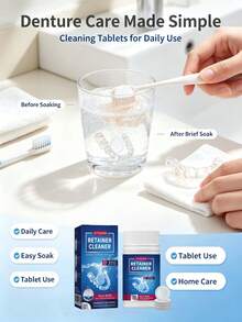 JAYSUING Denture & Retainer Cleaning Effervescent Tablets, Soak To Remove Stains & Reduce Odor, Denture & Retainer Accessory Cleaning Tablets - Solid State - View 1